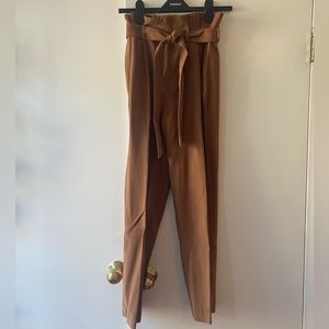 H&M Brown paper bag waist high rise suit pants Sz 2